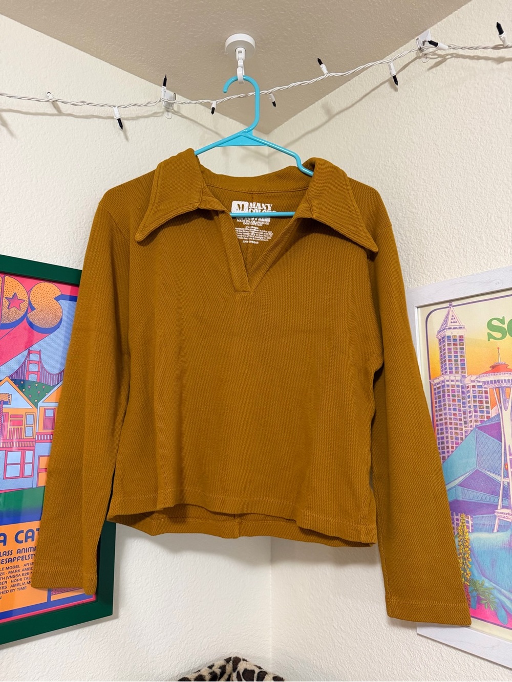 Big Bud Press Mustard V-Neck Collared Waffle Knit Fisherman Polo